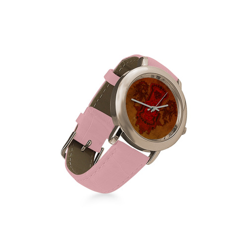 The red chinese dragon Women's Rose Gold Leather Strap Watch(Model 201)