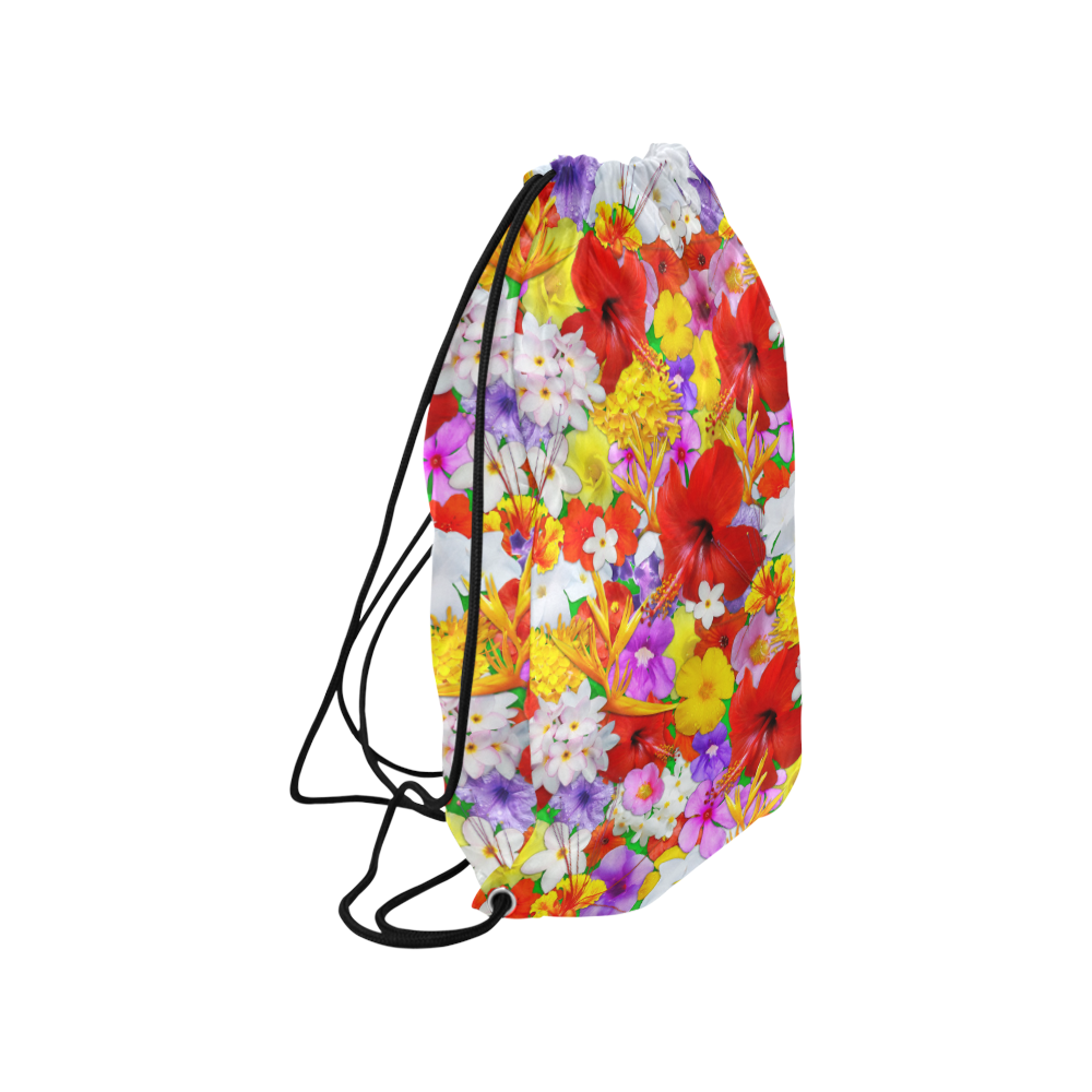 Exotic Flowers Colorful Explosion Small Drawstring Bag Model 1604 (Twin Sides) 11"(W) * 17.7"(H)