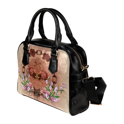 Awesome skulls with flowres Shoulder Handbag (Model 1634)