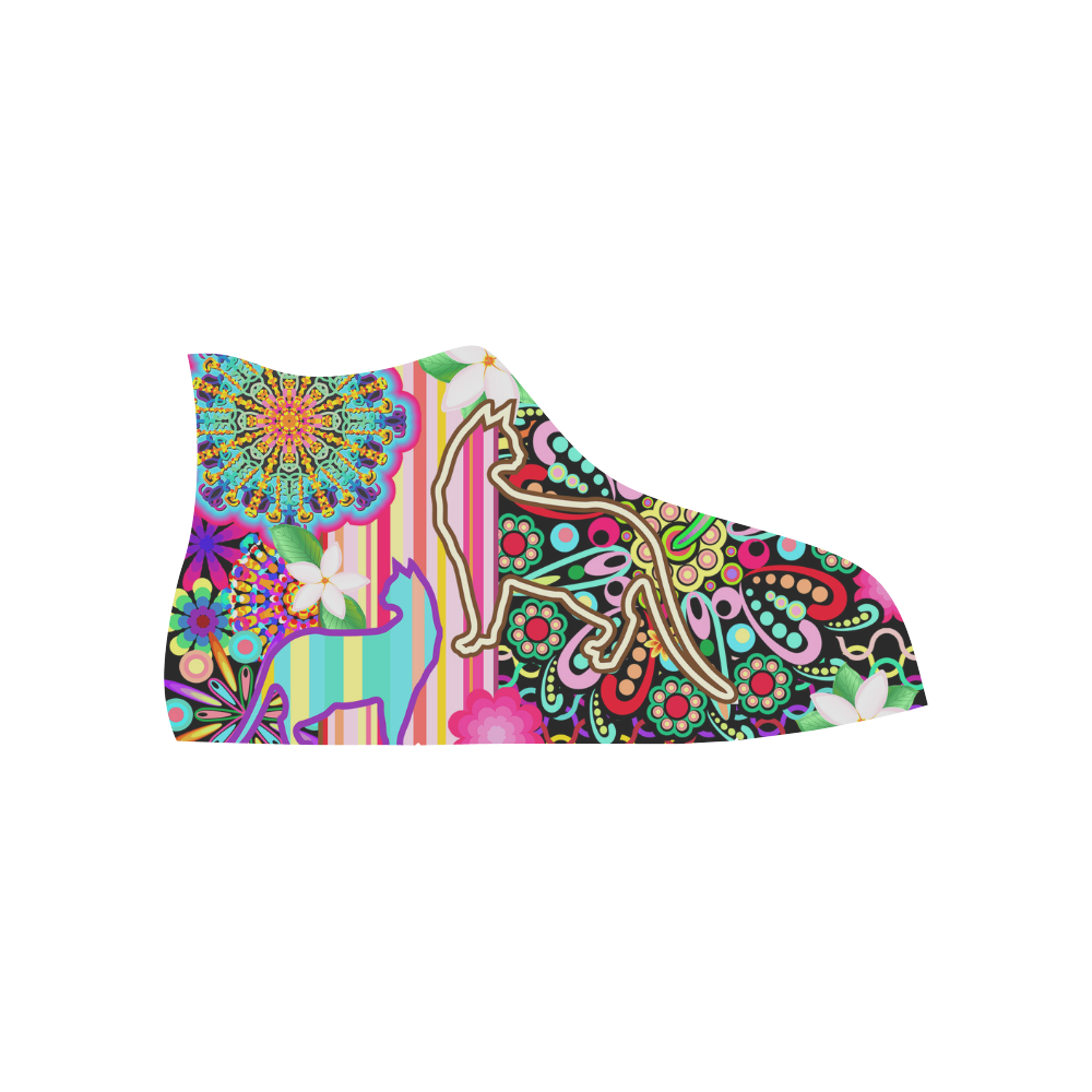 Mandalas, Cats & Flowers Fantasy Pattern High Top Canvas Shoes for Kid (Model 017)