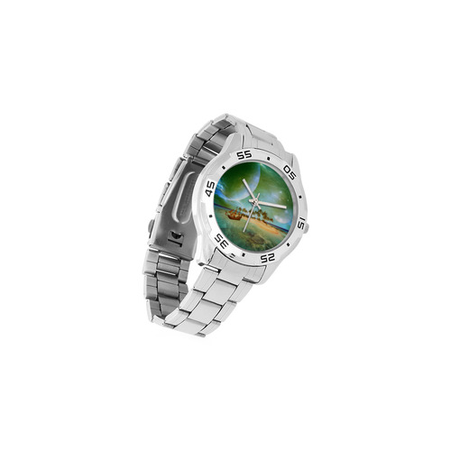 Wonderful seascape with island and ship Men's Stainless Steel Analog Watch(Model 108)