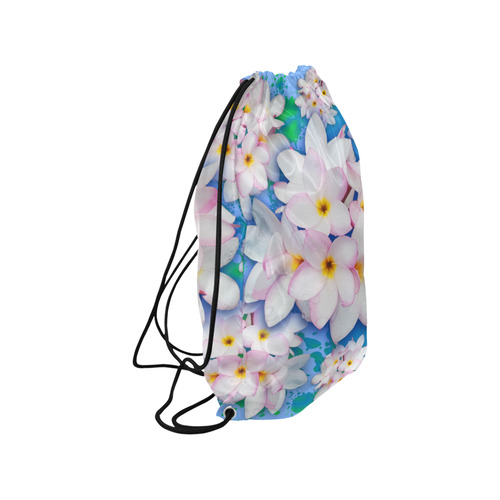 Plumeria Bouquet Exotic Summer Pattern Medium Drawstring Bag Model 1604 (Twin Sides) 13.8"(W) * 18.1"(H)