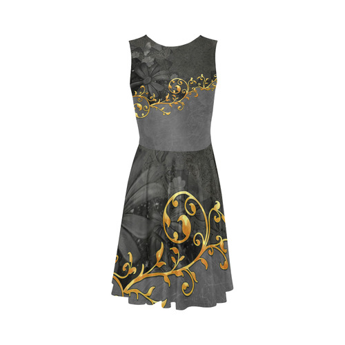 Vintage design in grey and gold Sleeveless Ice Skater Dress (D19)