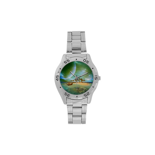 Wonderful seascape with island and ship Men's Stainless Steel Analog Watch(Model 108)