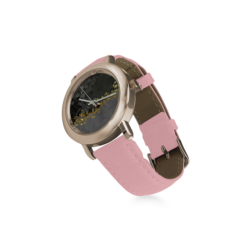 Vintage design in grey and gold Women's Rose Gold Leather Strap Watch(Model 201)