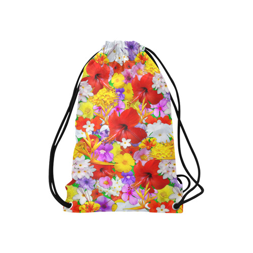 Exotic Flowers Colorful Explosion Small Drawstring Bag Model 1604 (Twin Sides) 11"(W) * 17.7"(H)