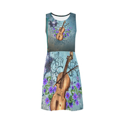 Violin with violin bow and flowers Sleeveless Ice Skater Dress (D19)