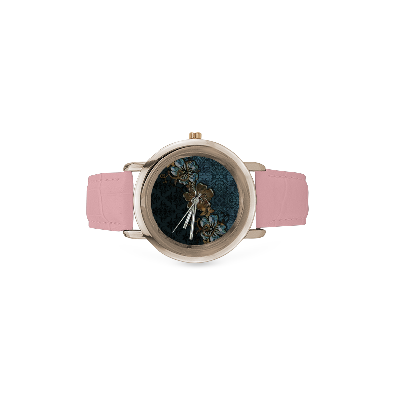 Beautidul vintage design in blue colors Women's Rose Gold Leather Strap Watch(Model 201)