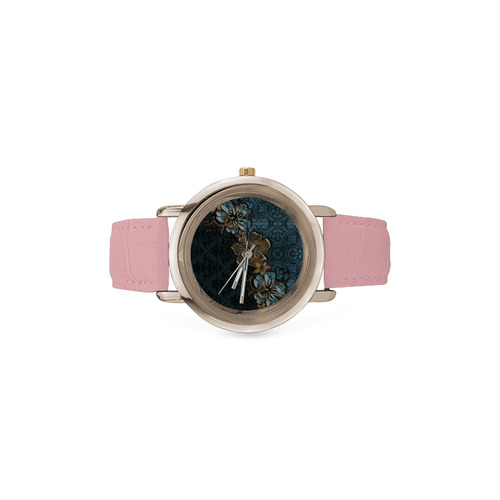 Beautidul vintage design in blue colors Women's Rose Gold Leather Strap Watch(Model 201)