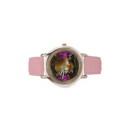 Easter time, easter egg Women's Rose Gold Leather Strap Watch(Model 201)