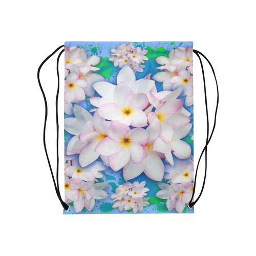 Plumeria Bouquet Exotic Summer Pattern Medium Drawstring Bag Model 1604 (Twin Sides) 13.8"(W) * 18.1"(H)