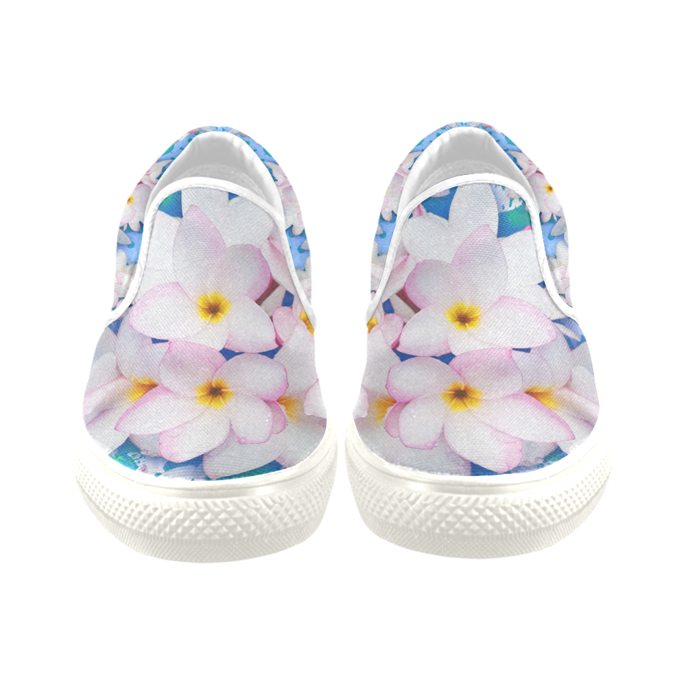 Plumeria Bouquet Exotic Summer Pattern Women's Unusual Slip-on Canvas Shoes (Model 019)