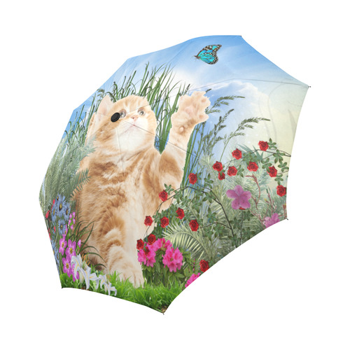 butterfly  playing with kitty Auto-Foldable Umbrella (Model U04)