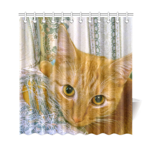 Orange Tabby Cat Shredded Sofa Shower Curtain 69"x72"