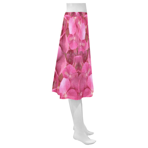 Dark Pink Flowers Mnemosyne Women's Crepe Skirt (Model D16)