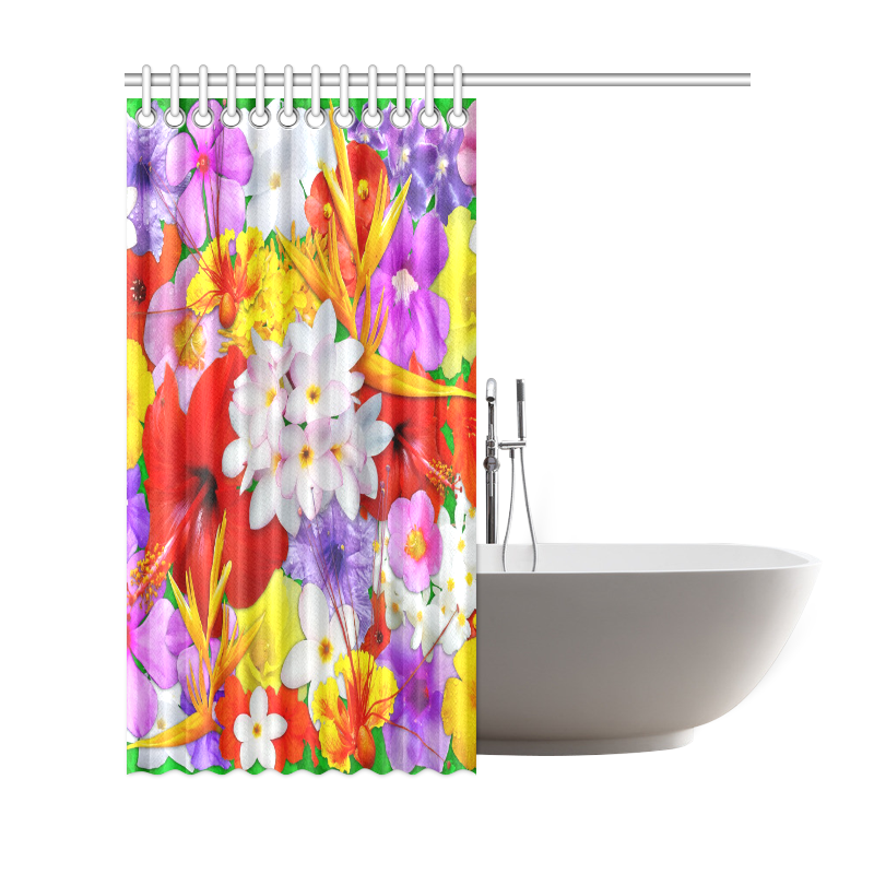 Exotic Flowers Colorful Explosion Shower Curtain 69"x72"