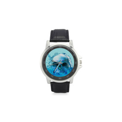 Skull in Water Unisex Stainless Steel Leather Strap Watch(Model 202)