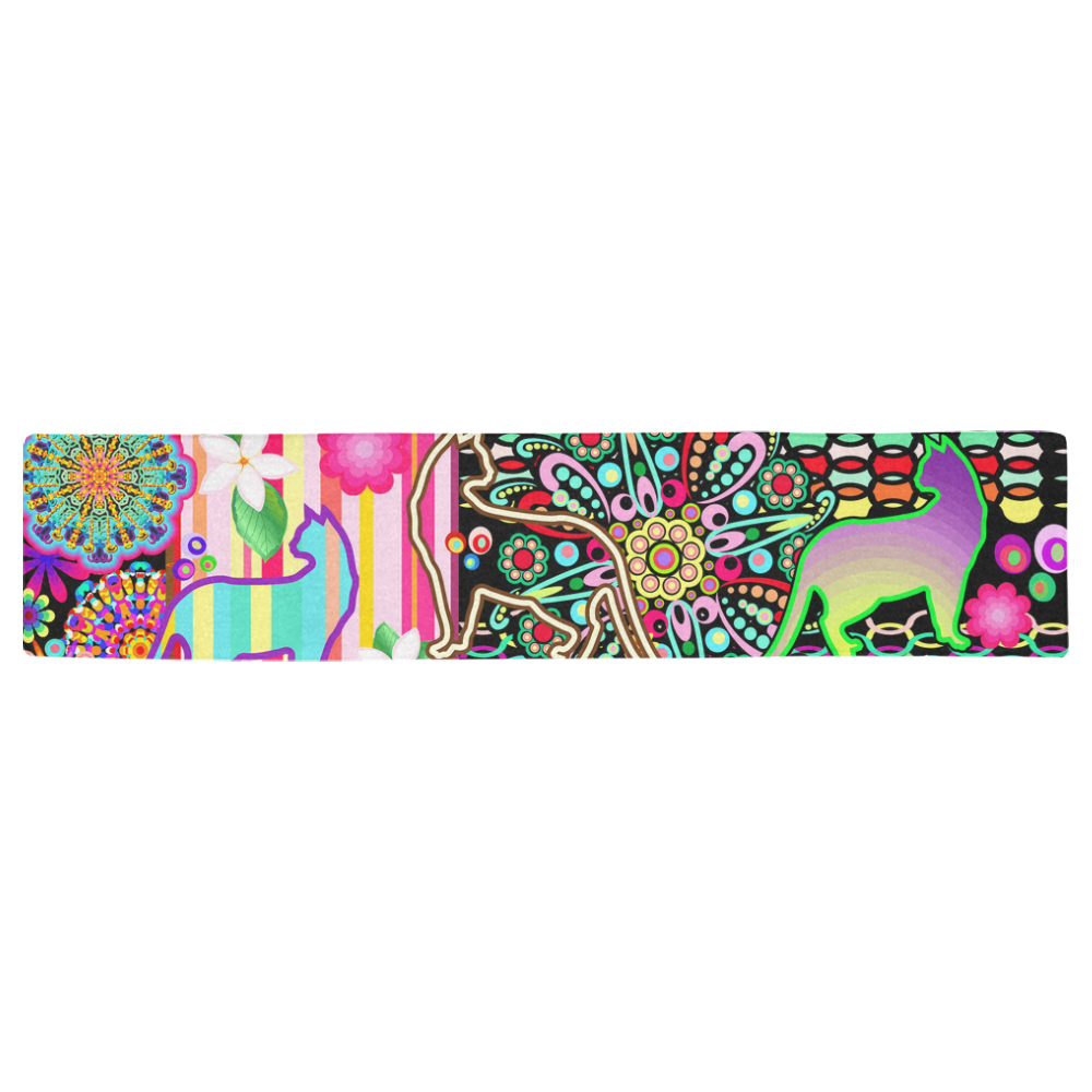 Mandalas, Cats & Flowers Fantasy Pattern Table Runner 16x72 inch