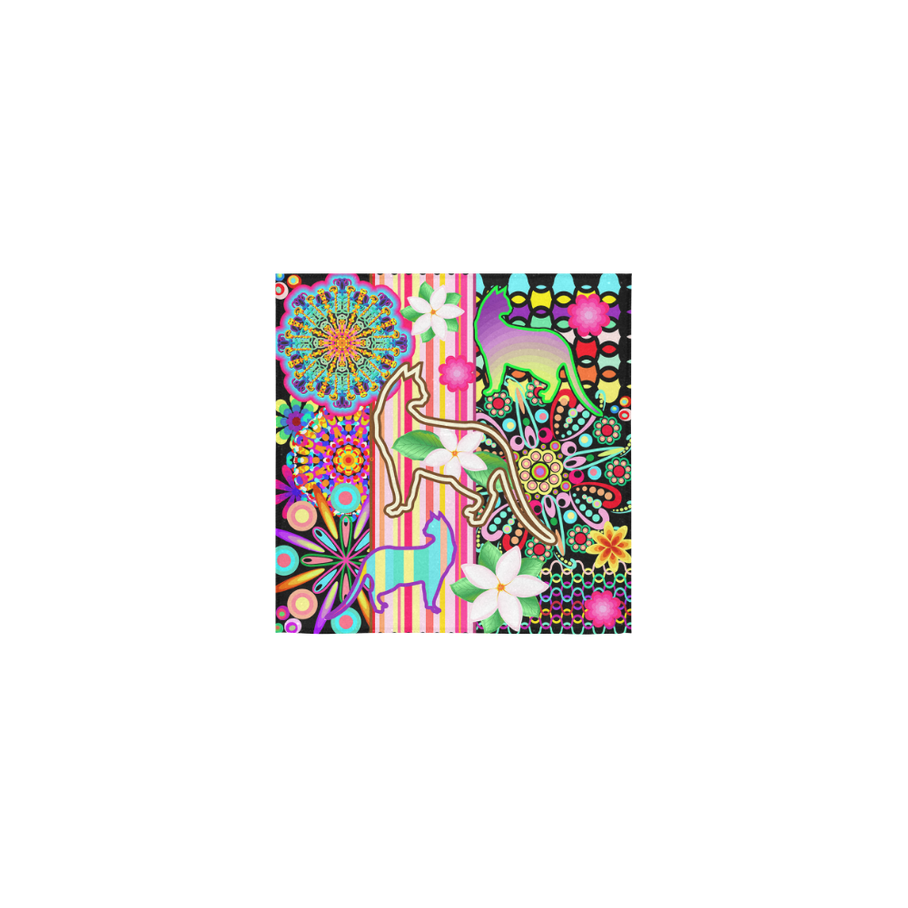 Mandalas, Cats & Flowers Fantasy Pattern Square Towel 13“x13”