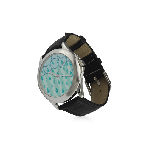 Stripes and Raindrops Women's Classic Leather Strap Watch(Model 203)