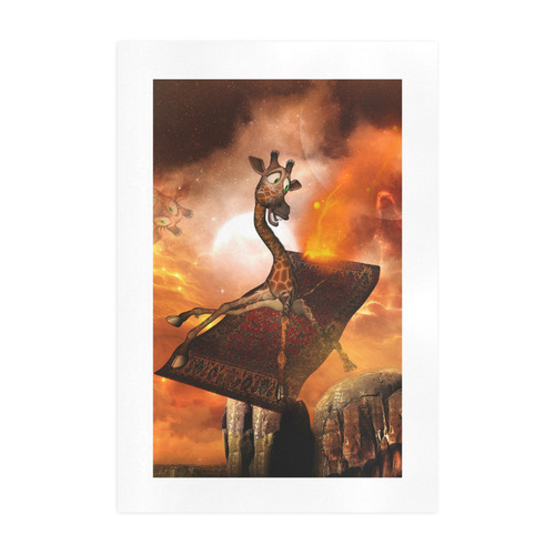 Flying giraffe on a rug Art Print 19‘’x28‘’