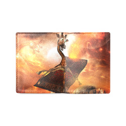 Flying giraffe on a rug Men's Leather Wallet (Model 1612)