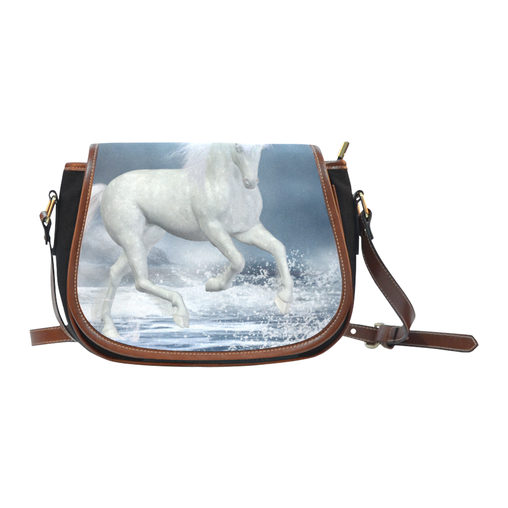 A white Unicorn wading in the water Saddle Bag/Small (Model 1649)(Flap Customization)