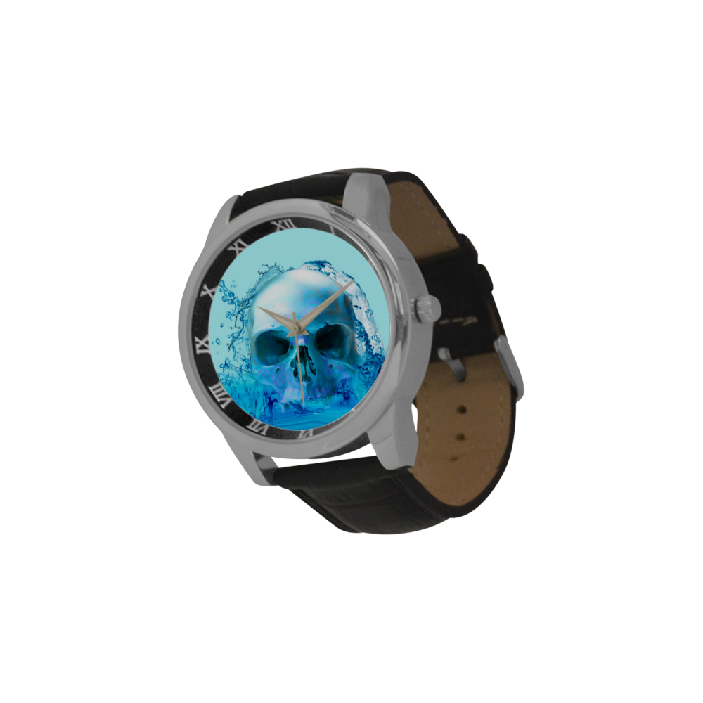 Skull in Water Men's Leather Strap Large Dial Watch(Model 213)