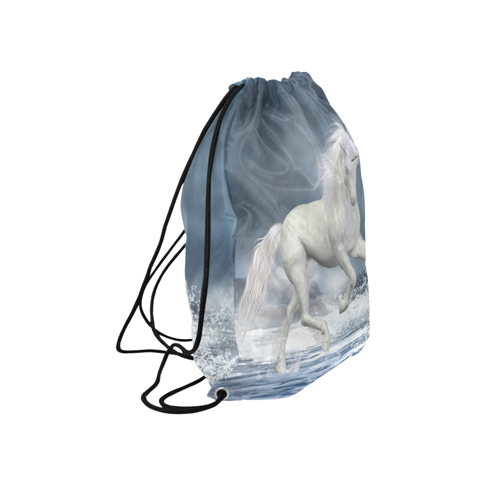 A white Unicorn wading in the water Large Drawstring Bag Model 1604 (Twin Sides)  16.5"(W) * 19.3"(H)