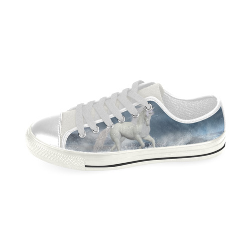 A white Unicorn wading in the water Low Top Canvas Shoes for Kid (Model 018)