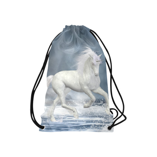 A white Unicorn wading in the water Small Drawstring Bag Model 1604 (Twin Sides) 11"(W) * 17.7"(H)
