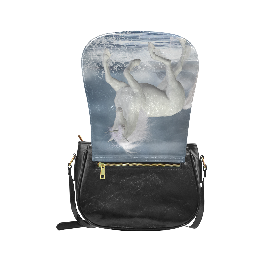 A white Unicorn wading in the water Classic Saddle Bag/Large (Model 1648)
