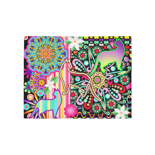 Mandalas, Cats & Flowers Fantasy Pattern Area Rug 5'3''x4'