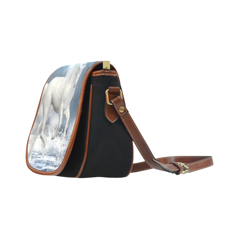 A white Unicorn wading in the water Saddle Bag/Small (Model 1649)(Flap Customization)