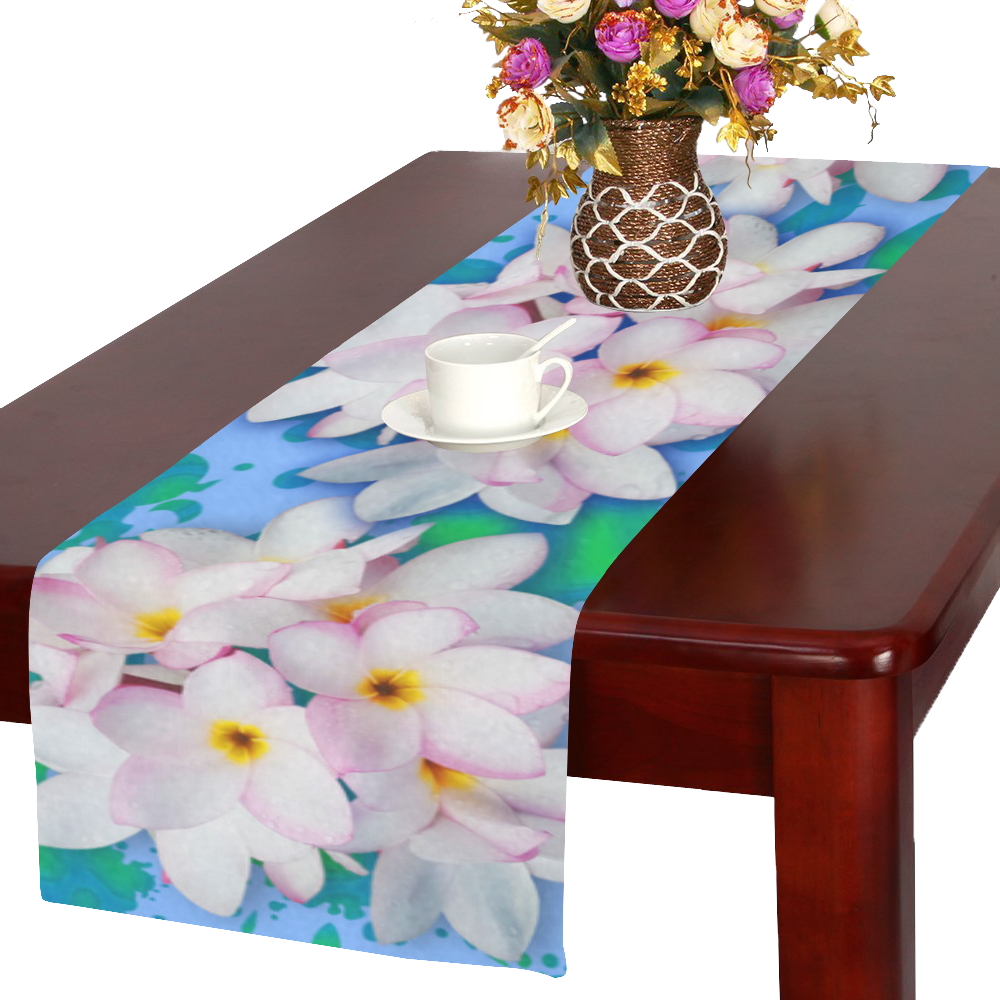 Plumeria Bouquet Exotic Summer Pattern Table Runner 16x72 inch