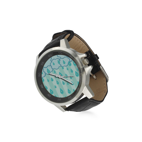 Stripes and Raindrops Unisex Stainless Steel Leather Strap Watch(Model 202)