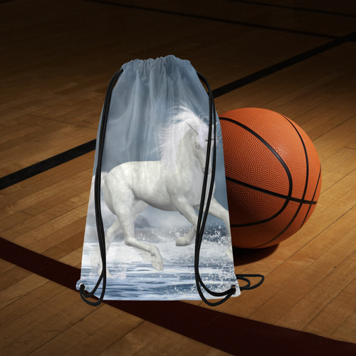 A white Unicorn wading in the water Small Drawstring Bag Model 1604 (Twin Sides) 11"(W) * 17.7"(H)
