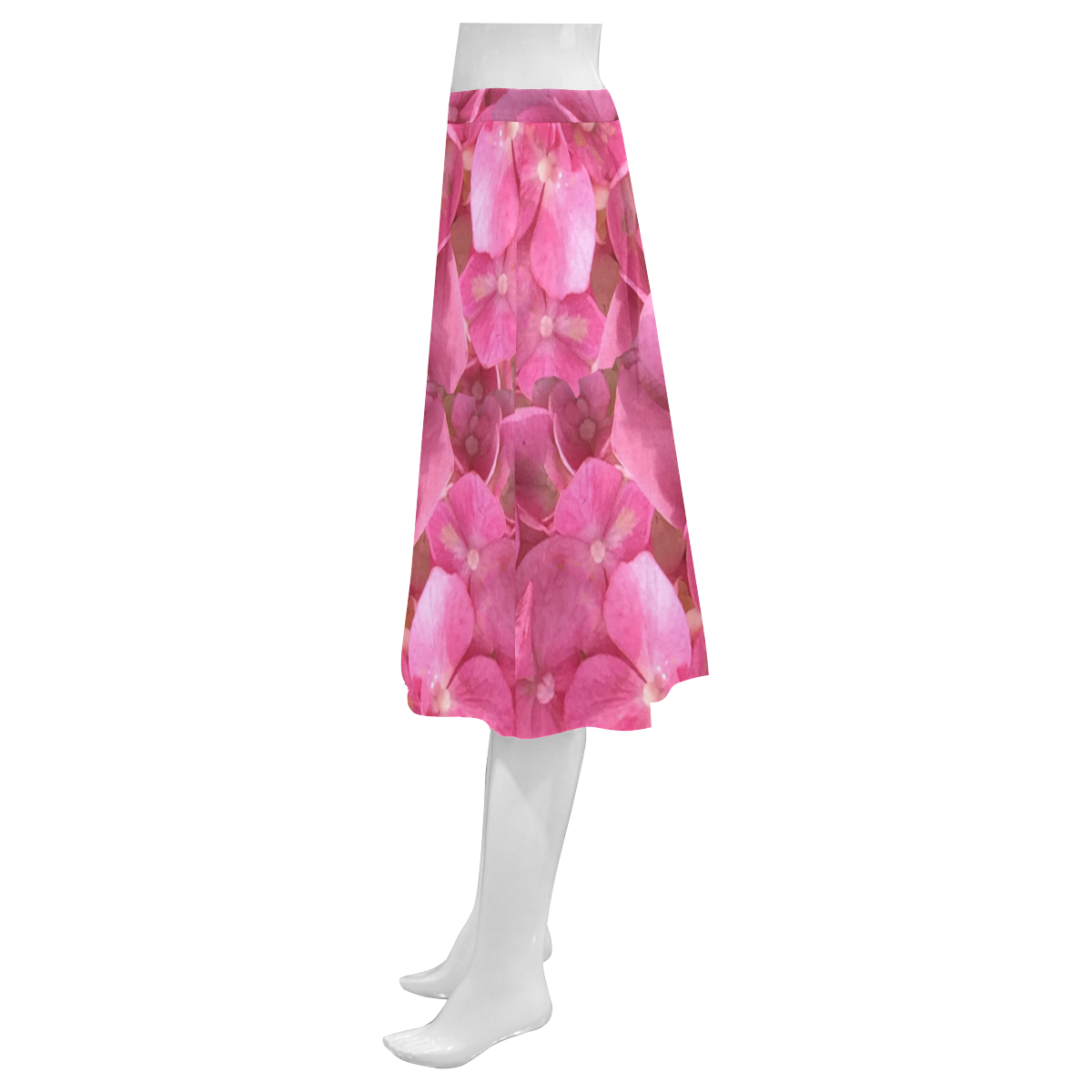 Dark Pink Flowers Mnemosyne Women's Crepe Skirt (Model D16)