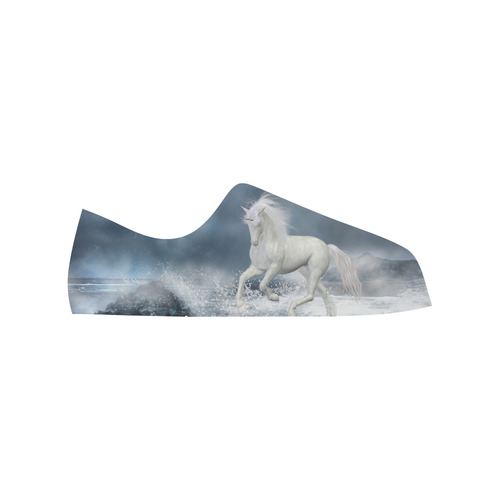 A white Unicorn wading in the water Low Top Canvas Shoes for Kid (Model 018)