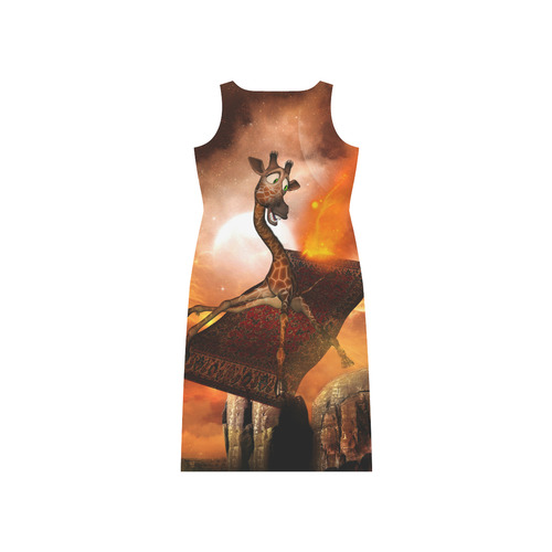 Flying giraffe on a rug Phaedra Sleeveless Open Fork Long Dress (Model D08)