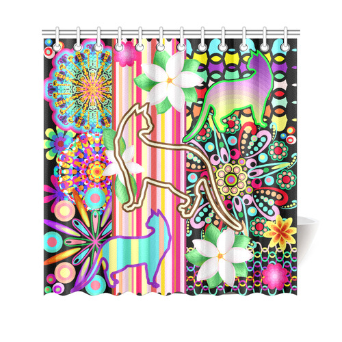 Mandalas, Cats & Flowers Fantasy Pattern Shower Curtain 69"x70"