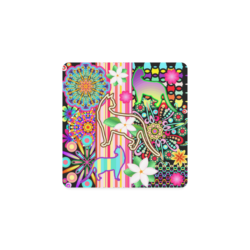 Mandalas, Cats & Flowers Fantasy Pattern Square Coaster