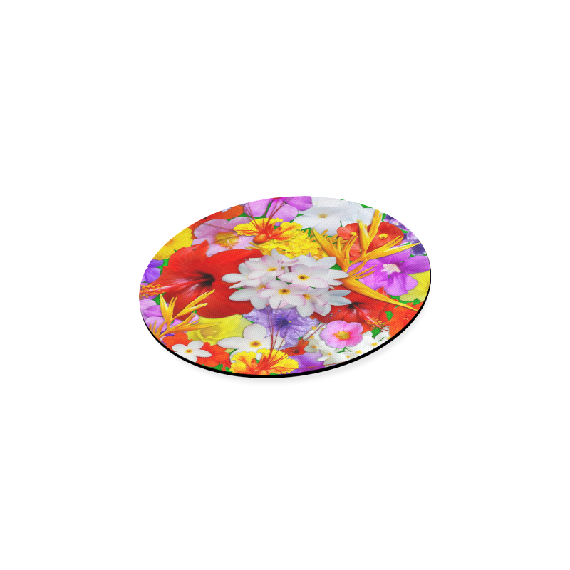 Exotic Flowers Colorful Explosion Round Coaster