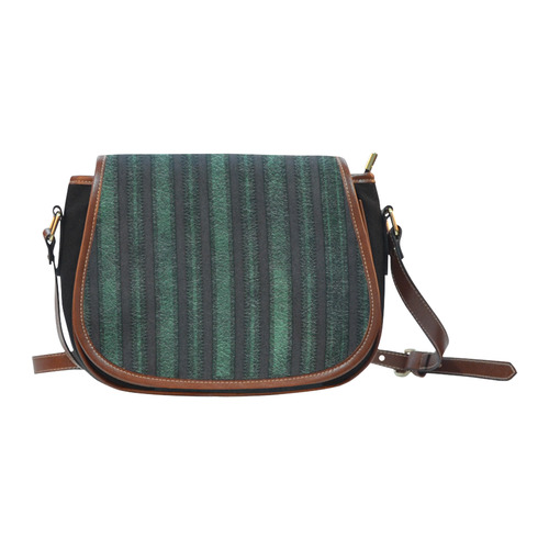 Trendy dark green leather look lines Saddle Bag/Small (Model 1649)(Flap Customization)