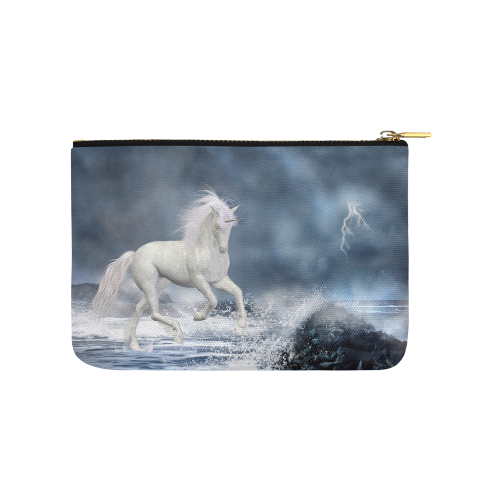 A white Unicorn wading in the water Carry-All Pouch 9.5''x6''
