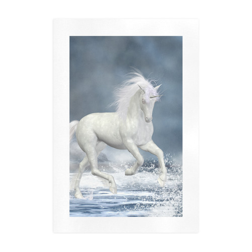 A white Unicorn wading in the water Art Print 19‘’x28‘’