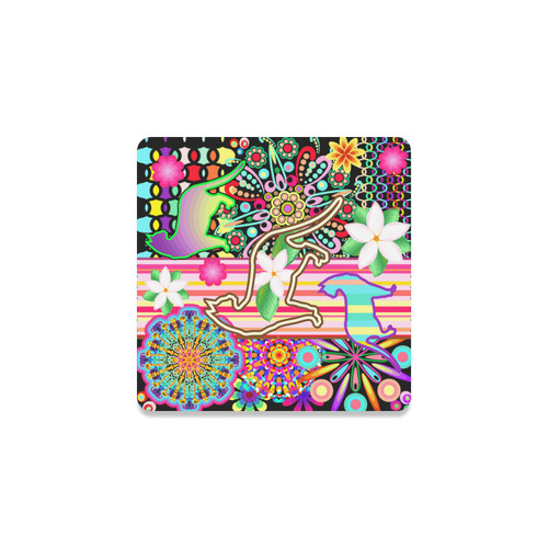 Mandalas, Cats & Flowers Fantasy Pattern Square Coaster