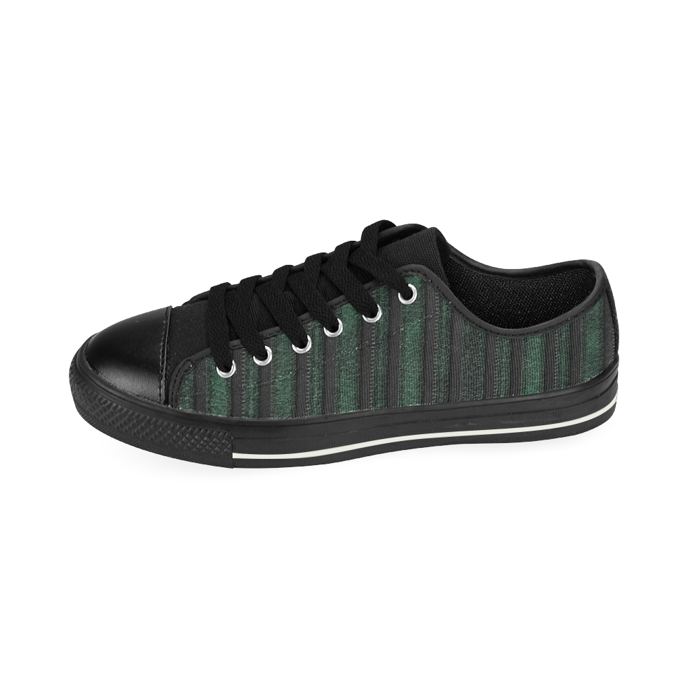 Trendy dark green leather look lines Low Top Canvas Shoes for Kid (Model 018)