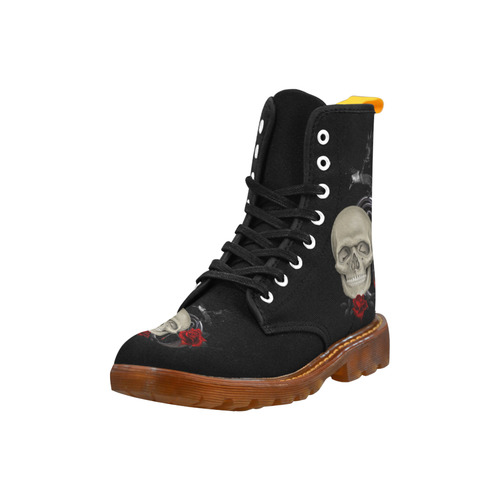 Gothic Skull With Raven And Roses Martin Boots For Women Model 1203H