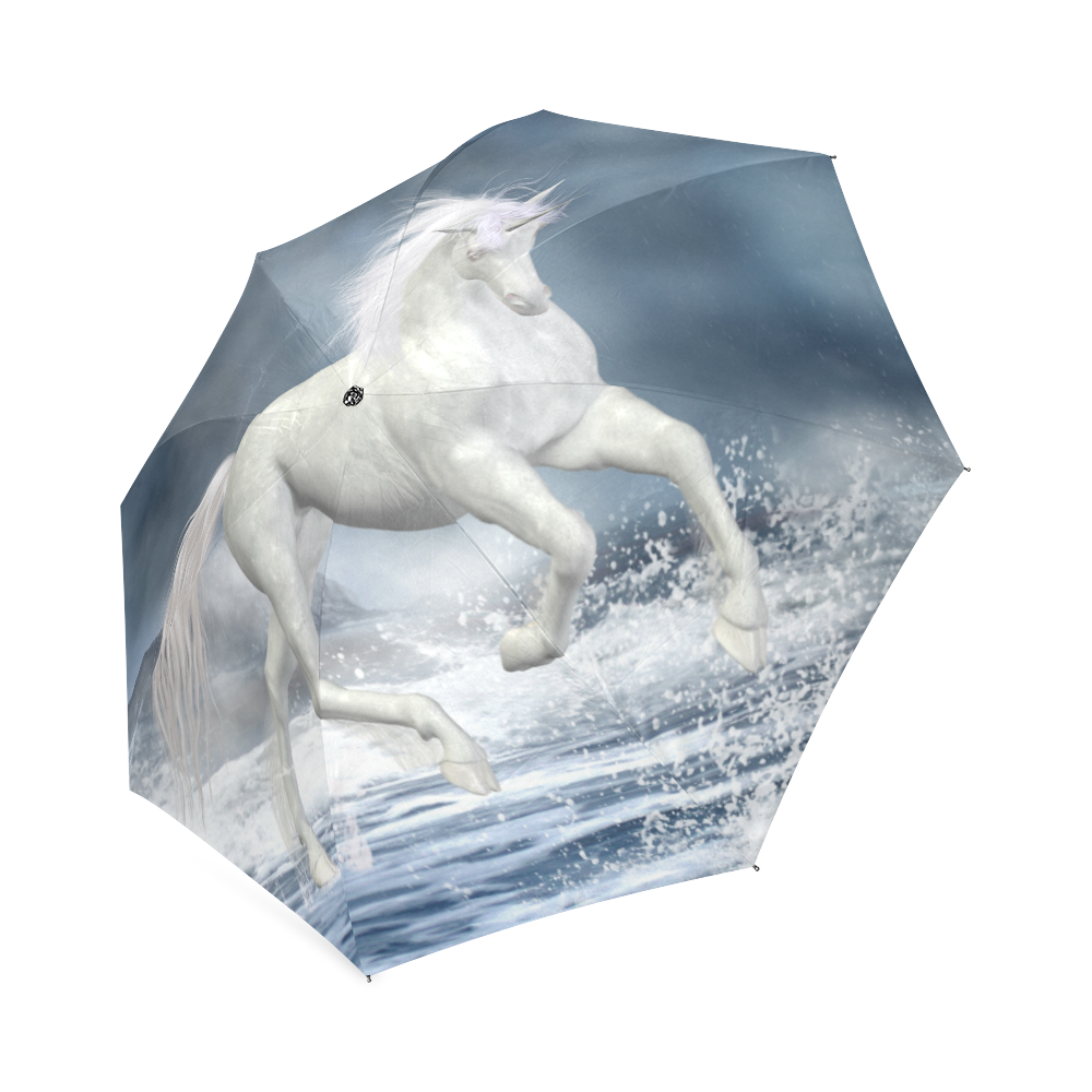 A white Unicorn wading in the water Foldable Umbrella (Model U01)